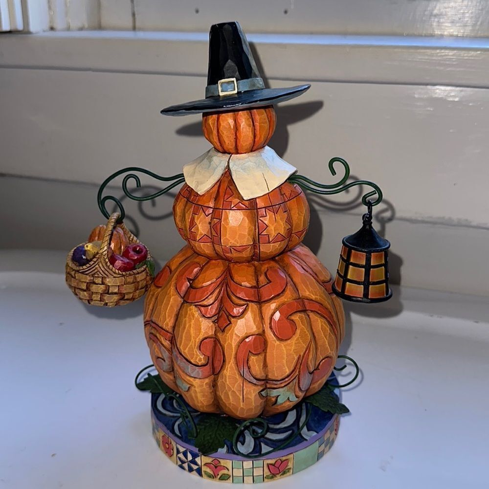 New in box Jim Shore 2007 Pilgrim Patch Stacked Pumpkin Pilgrim Figurine